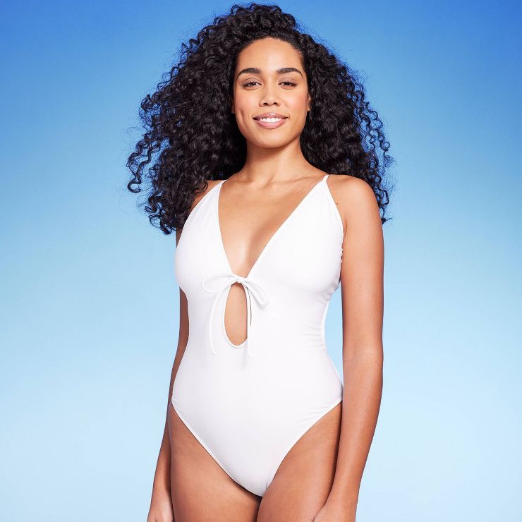 Women's Center Tie-Front Plunge One Piece Swimsuit - Shade & Shore™ | Target