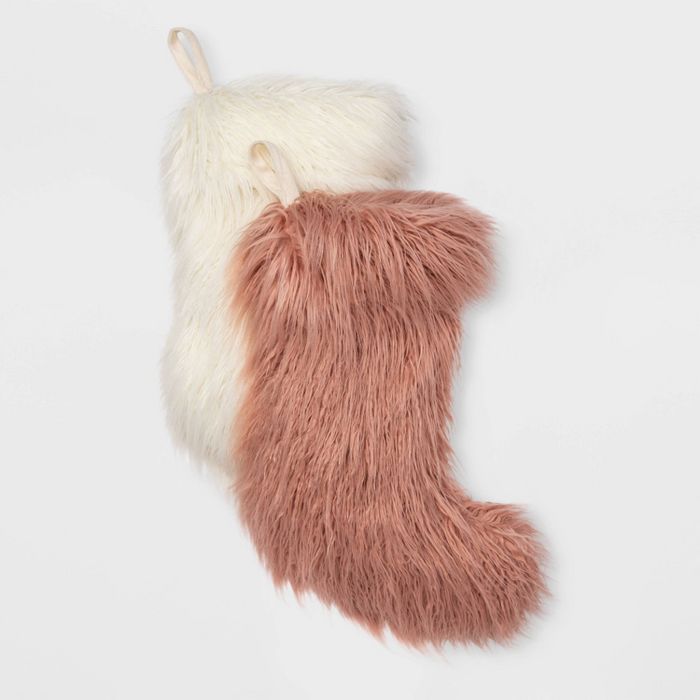 Tibetan Faux Fur Christmas Stocking Blush - Wondershop™ | Target