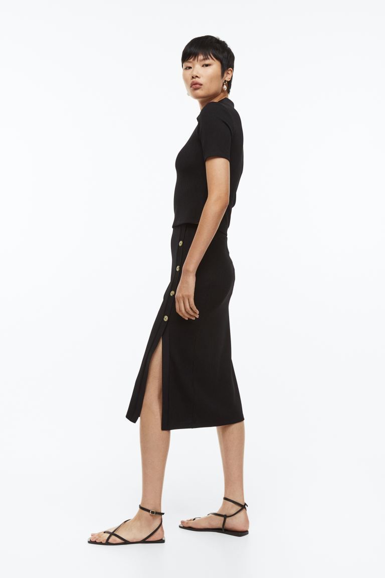 Button-detail Ribbed Skirt | H&M (US)