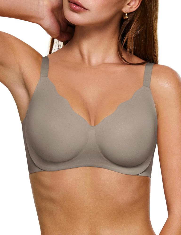 Women's Wireless Push Up Bra Scalloped No Underwire Comfortable Bras Full Coverage Seamless Tshir... | Amazon (US)