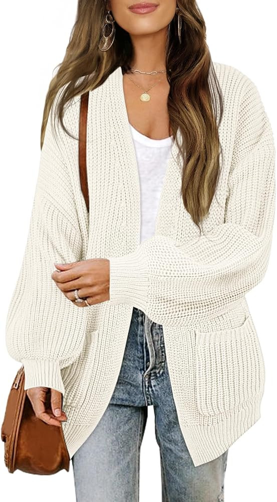 MEROKEETY Women's Chunky Cardigan Sweaters 2025 Lantern Long Sleeve Oversized Knit Outerwear with... | Amazon (US)
