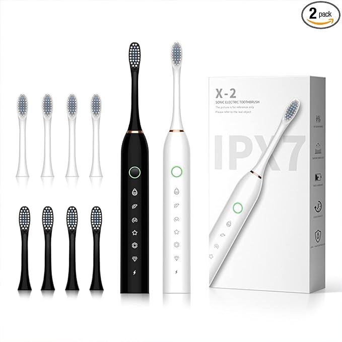 Paquete de 2 cepillos de dientes eléctricos sónicos, 42000 vpm, 6 modos, cepillo de dientes rec... | Amazon (US)