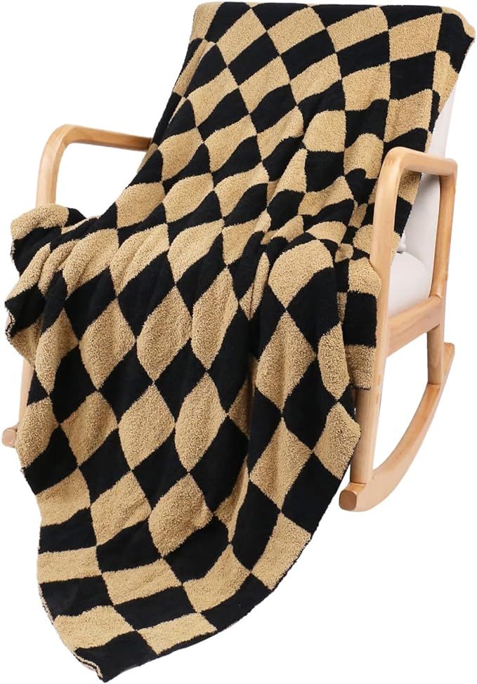 Amazon.com: QQP Fleece Checkered Throw Blanket for Couch,Soft Cozy Microfiber Reversible Fluffy C... | Amazon (US)