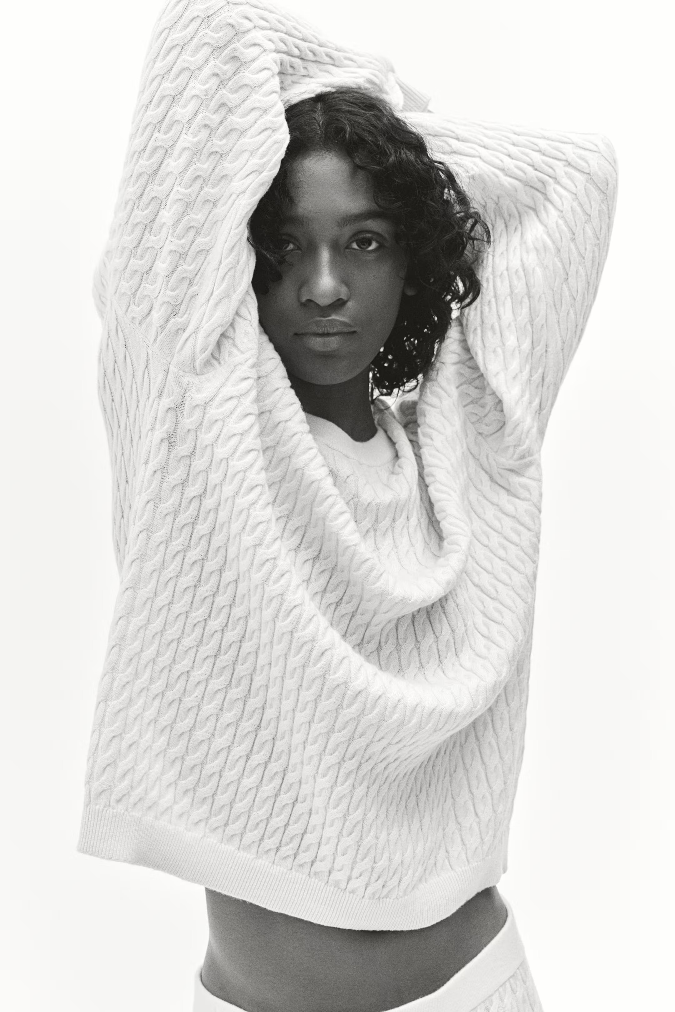 Cable-Knit Cashmere-Blend Sweater - Cream - Ladies | H&M US | H&M (US + CA)
