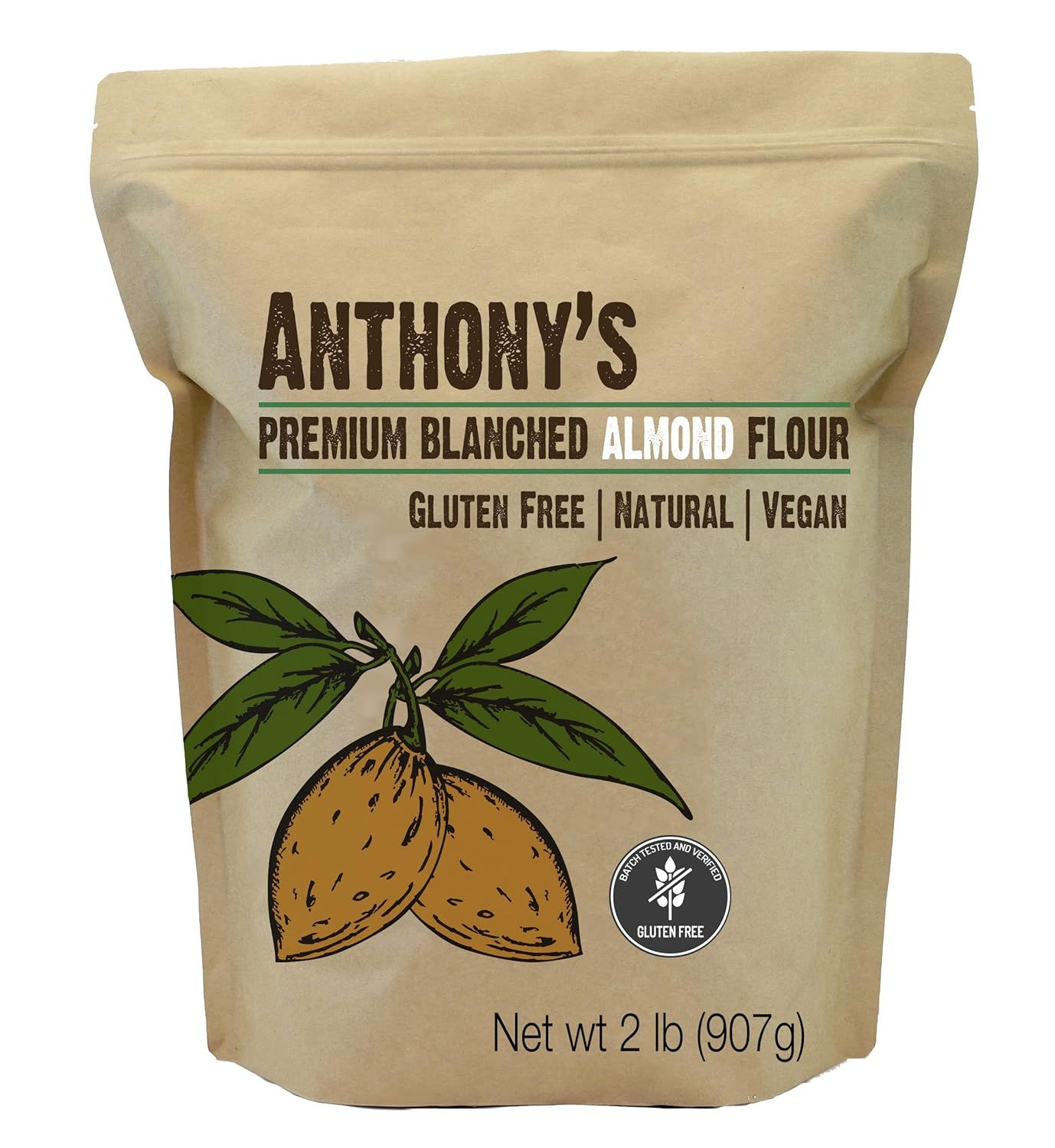 Anthony's Almond Flour Blanched, 2 lb, Batch Tested Gluten Free, Non GMO, Vegan, Keto Friendly | Amazon (US)