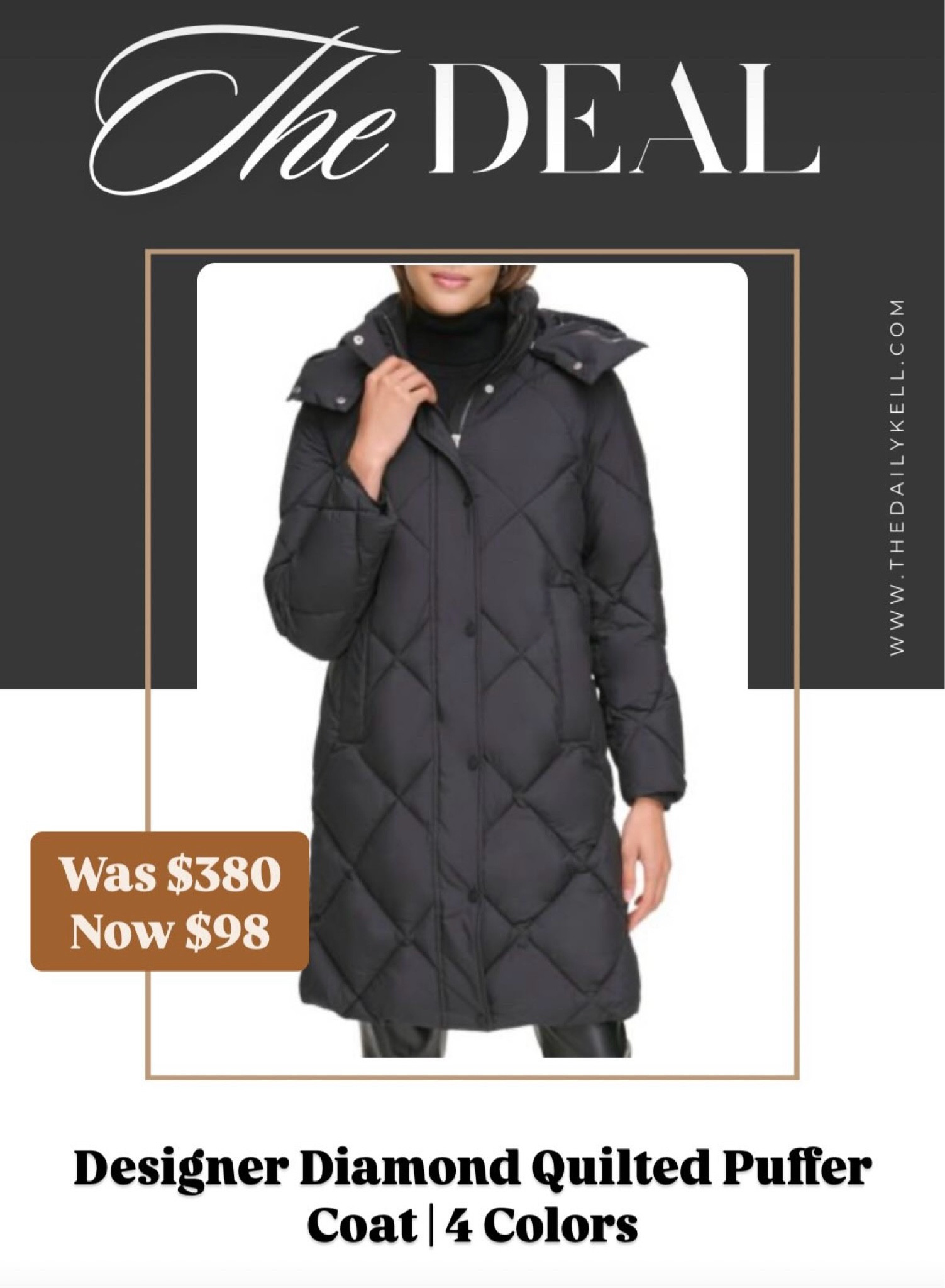 This designer diamond quilted puffer coat is perfect for the yo coming cold season.  Available in 4 colors.  

Currently fully stocked.   I purchased the black in size medium.  

#LTKSeasonal #LTKFindsUnder100 #LTKSaleAlert