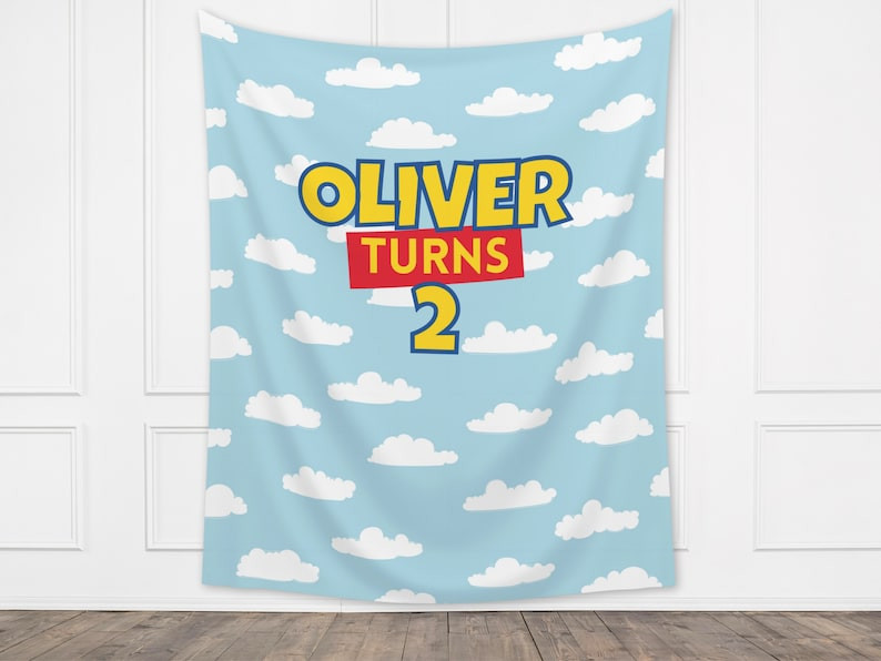 Custom Birthday Story Backdrop Boy Birthday Party Theme Blue Cloud Banner Toy Classic Bright, Mut... | Etsy (US)