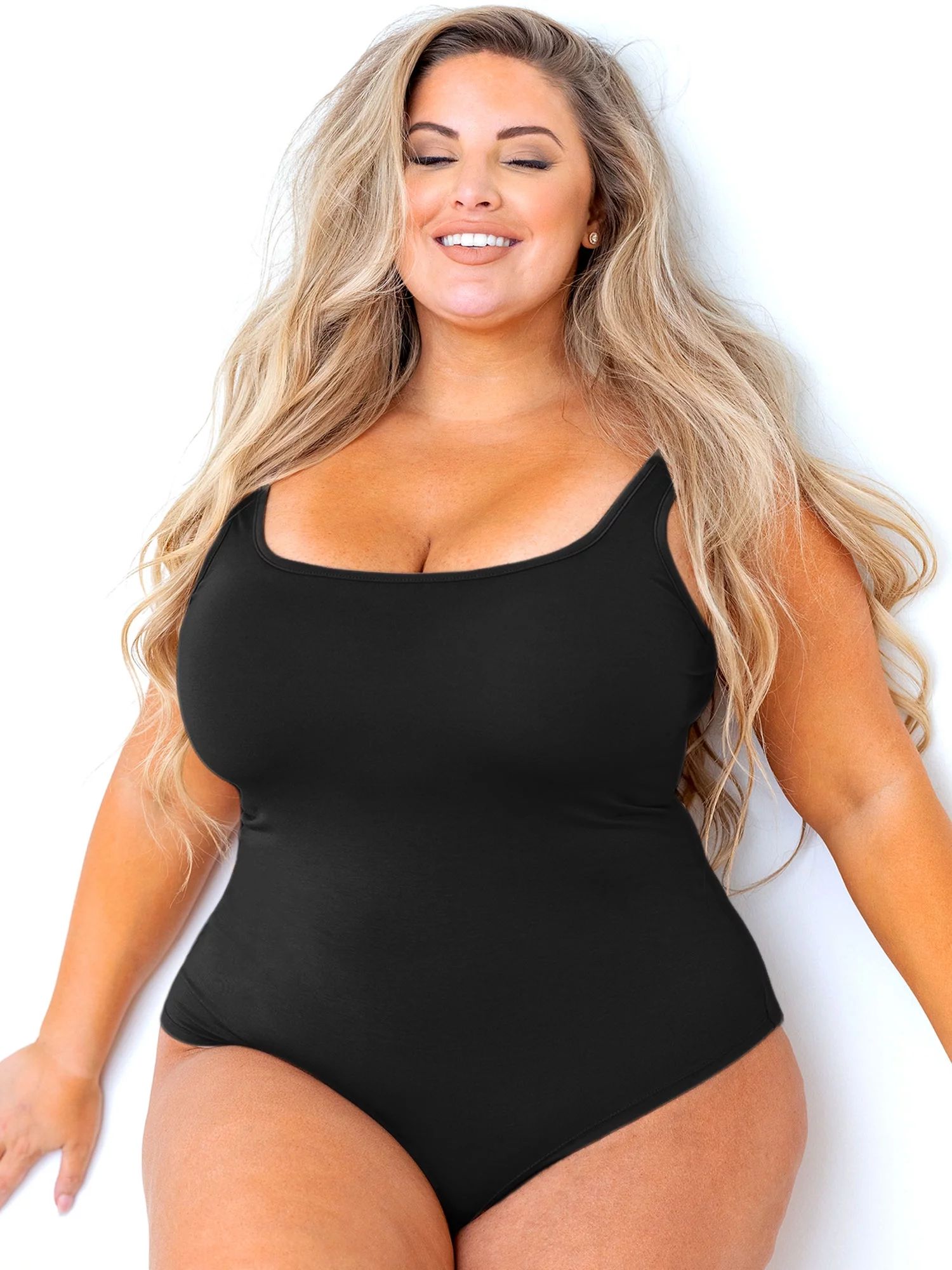 POSESHE Women's Plus Size Square Tank Bodysuit in Black, M-5X | Walmart (US)