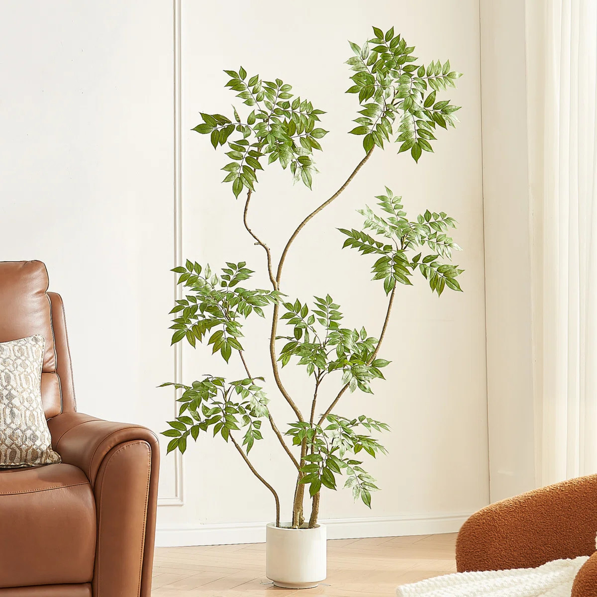 5.5ft Artificial Sumac Tree Faux Silk Plant in White Pot for Indoor Outdoor Décor | Wayfair North America