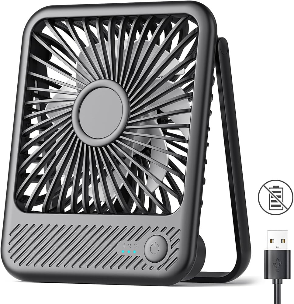 Koonie USB Desk Fan, Strong Wind Ultra Quiet Small Personal Fan with 180° Tilt Folding and 3 Spe... | Amazon (US)