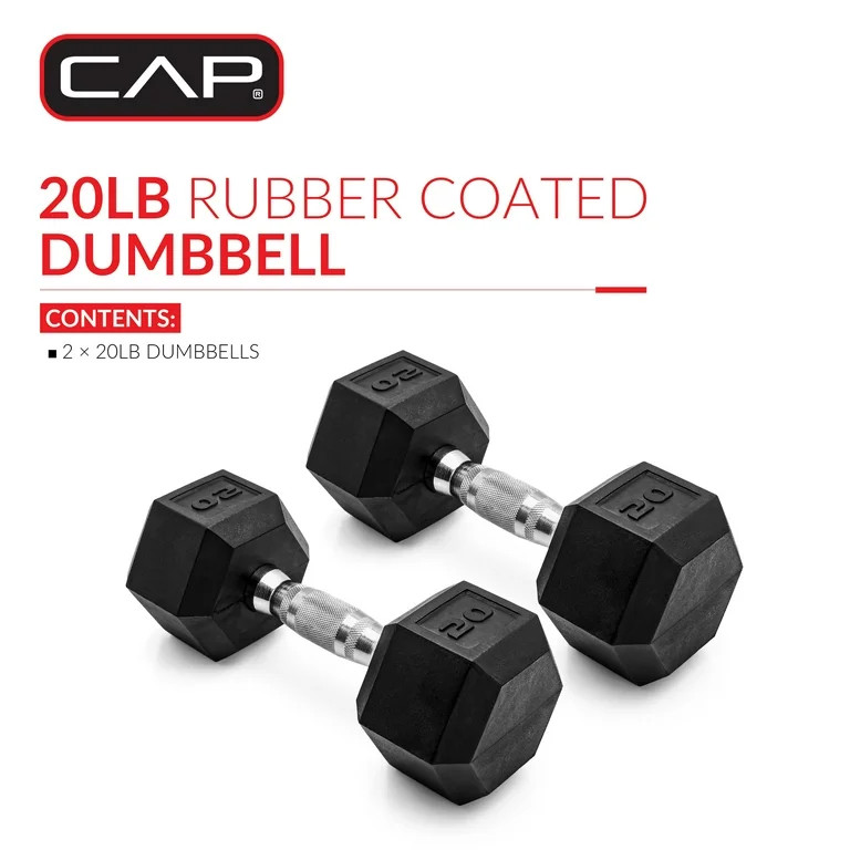CAP Barbell, 20lb Coated Rubber Hex Dumbbell, Pair | Walmart (US)