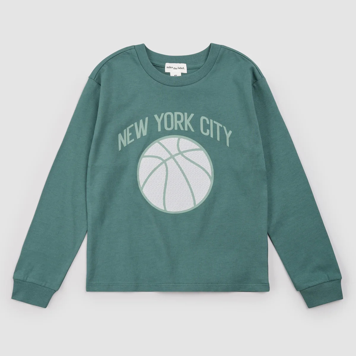 NY Basketball Print on Silver Pine Long Sleeve Top | Miles The Label