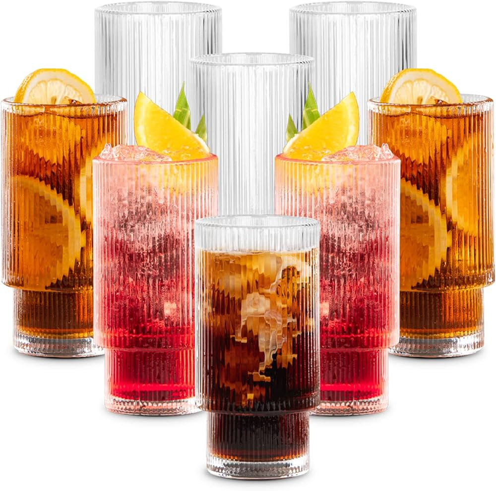 Combler Ribbed Glass Cups, 11oz Drinking Glasses Set of 8, Cocktail Glasses, Coffee Bar Accessori... | Amazon (US)