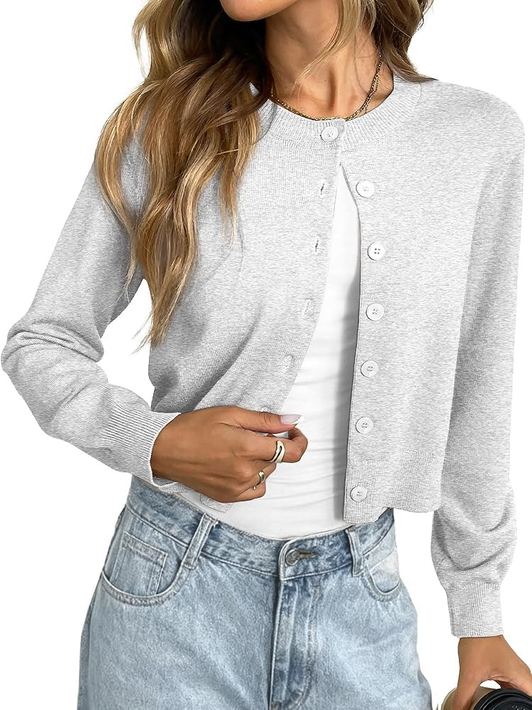ELLEVEN Women's Cropped Cardigan Sweaters, Light Weight Knit Sweater Cute Short Button up Cardiga... | Amazon (US)
