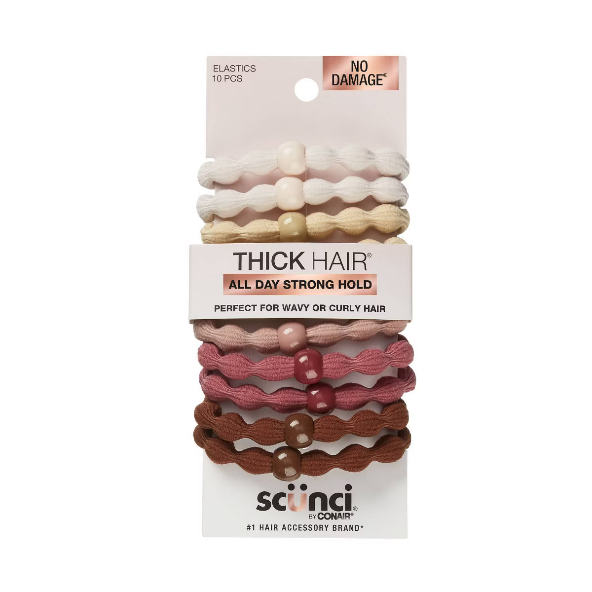 scünci No Damage Scallop Beaded Elastics - Assorted Neutrals - Thick Hair- 10pcs | Target