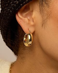 PAVOI 14K Gold Plated Sterling Silver Posts Chunky Hoop Earrings for Women | Thick Lightweight Tr... | Amazon (US)