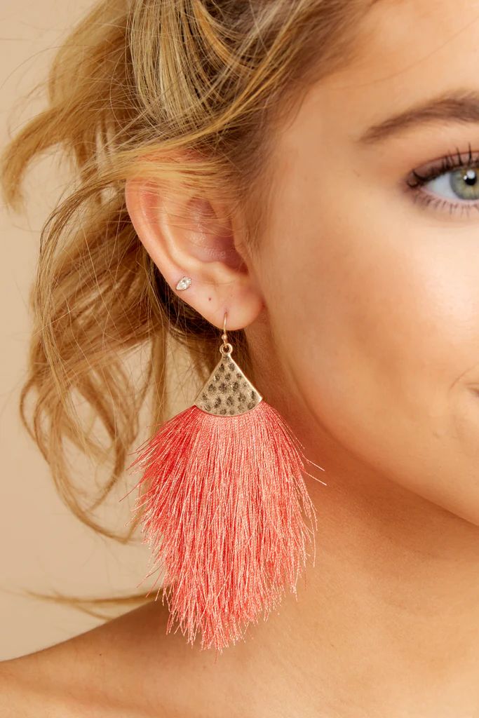 A Little Surprised Coral Tassel Earrings | Red Dress 