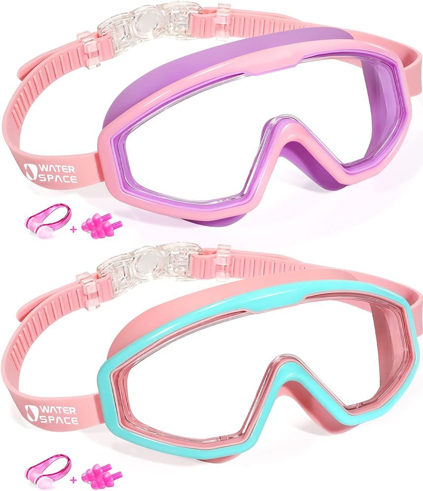Water Space 2 Pack Swimming Goggles for Kids Boys Girls 3-15, Wide Vision Anti-fog UV protection ... | Amazon (US)