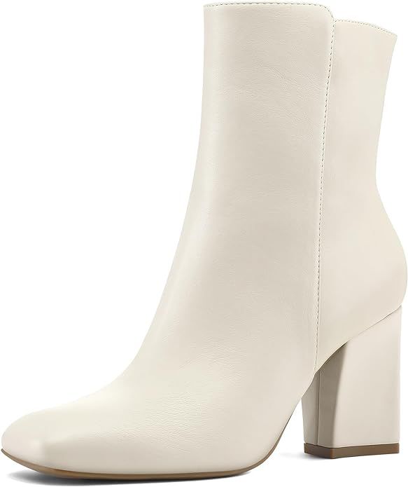 mysoft Women's GoGo Ankle Boots Square Toe Side Zipper Chunky Block Heel Mid Calf Low Heeled Shor... | Amazon (US)