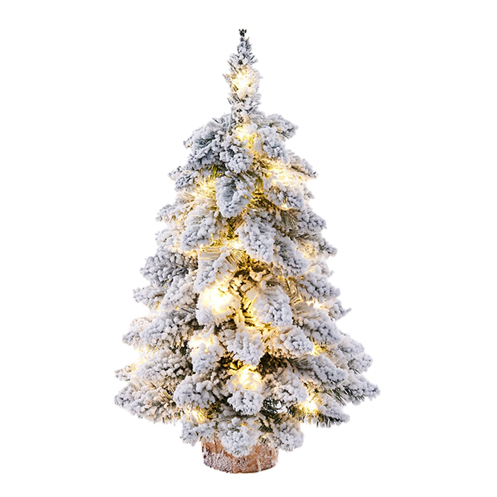 1 Pcs Prelit Tabletop Christmas Tree Snow Flocked Christmas Tree with Led Lights Wood Base Mini X... | Amazon (US)