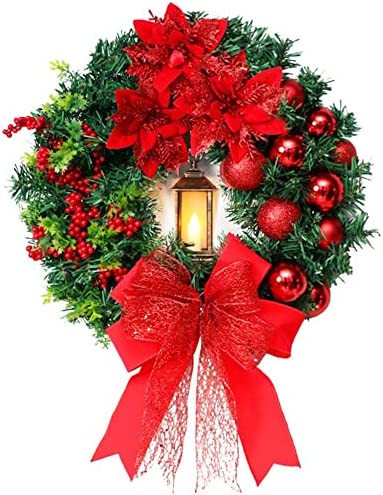 Christmas Wreaths for Front Door 16 inch Holiday Door Wreath Xmas Wreath for All Seasons Prelit w... | Amazon (US)
