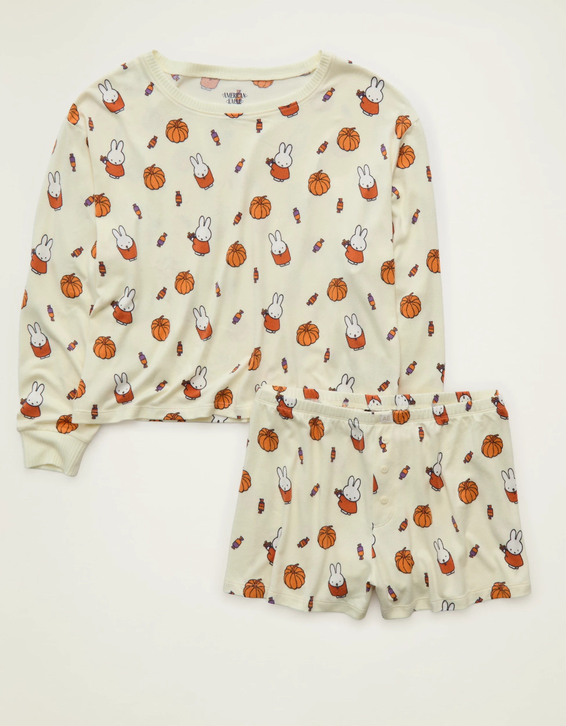 AE Luxe Plush Miffy Long Sleeve + Short PJ Set | American Eagle Outfitters (US & CA)