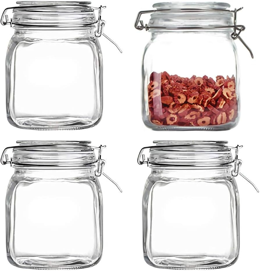 Kingrol 4 Pack 34 Ounces Glass Jars, Wide Mouth Storage Canister Jars with Bail and Trigger Clamp... | Amazon (US)