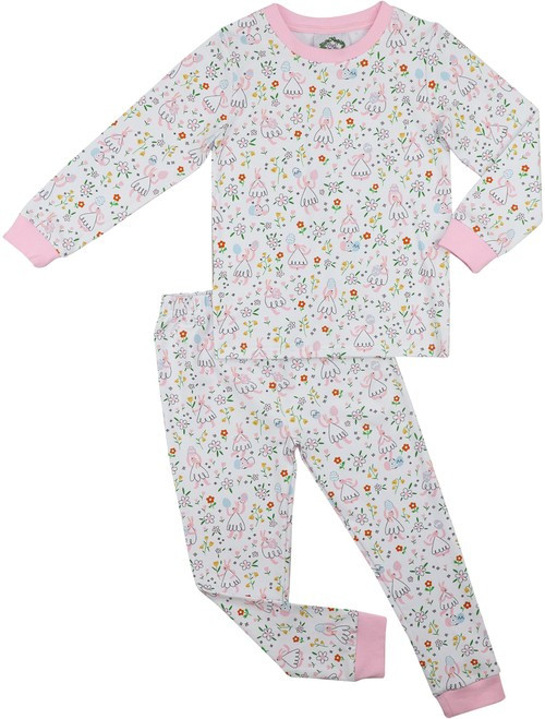 Pink Knit Whimsical Bunny Print Pajamas | Cecil and Lou