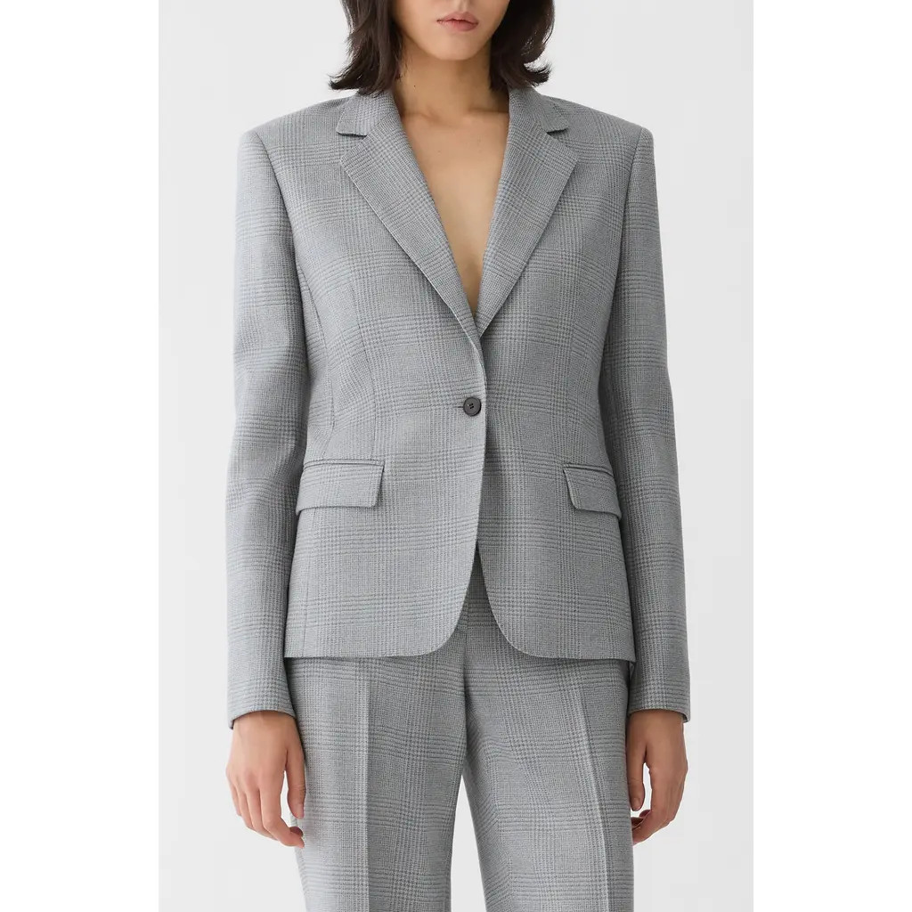Lafayette 148 New York Single Button Wool Blazer in Nickel Multi at Nordstrom, Size 6 | Nordstrom