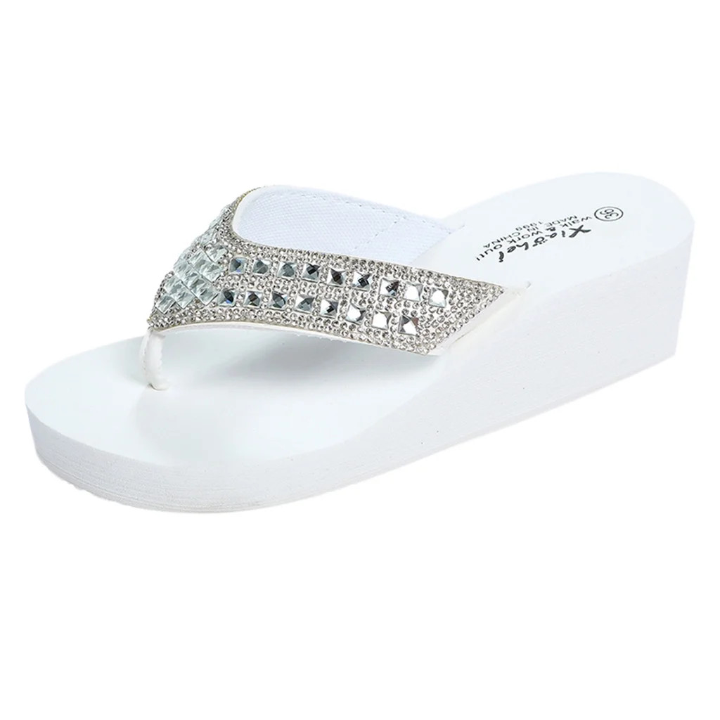 Summer Slippers Fashion Rhinestones Wedges Flip Flops Women's Casual Beach Shoes Rhinestone Flip ... | Walmart (US)