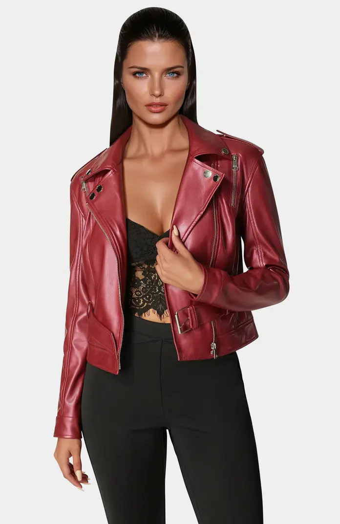 bebe Metallic Vegan Leather Moto Jacket | Nordstrom | Nordstrom