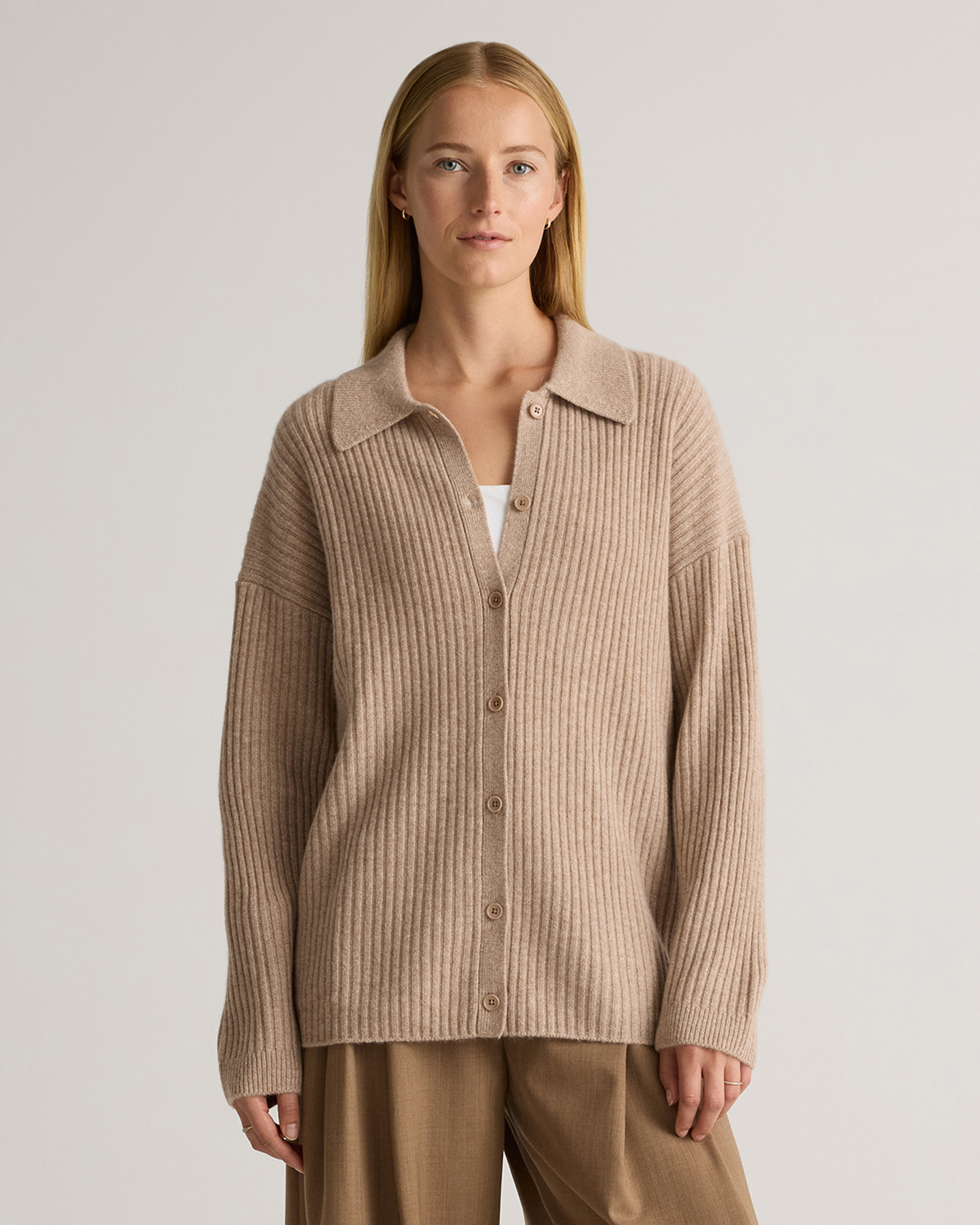 Mongolian Cashmere Wide-Rib Collared Cardigan | Quince