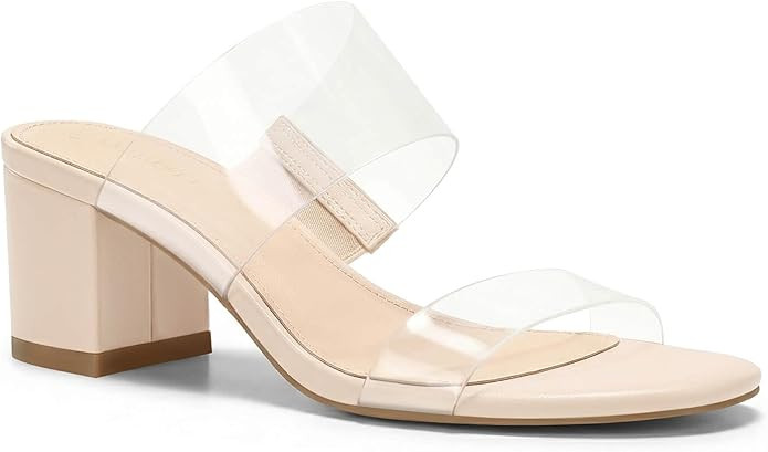 Coutgo Women's Clear Heeled Sandals Transparent Two Strap Chunky Block Heels Mules Open Toe Slip ... | Amazon (US)