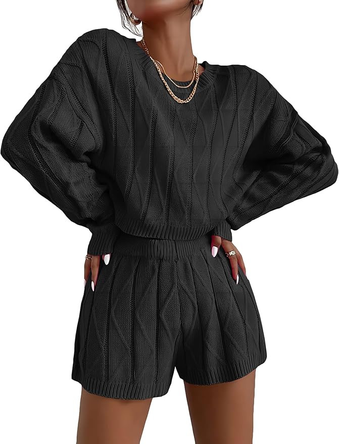 Ekouaer Knit Lounge Sets for Women 2 Piece Cozy Long Sleeve Pullover Sweater Top and Shorts Set S... | Amazon (US)