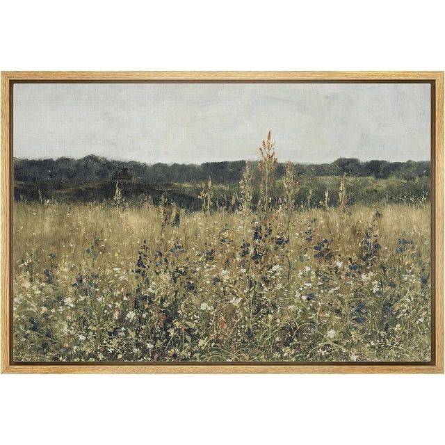 PixonSign Framed Canvas Print Wall Art Rustic Wildflower Country Landscape Nature Wilderness Illu... | Walmart (US)