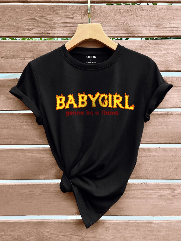 Slogan & Fire Print Tee | SHEIN