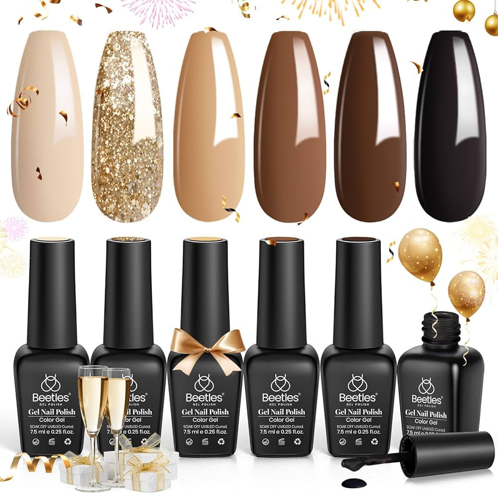 Beetles Gel Nail Polish Kit-6 Colors Glitter Gold Chocolate Brown Neutral Beige Khaki Gel Nail Po... | Amazon (US)