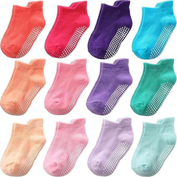 Baby Toddle Socks Grip Non Slip Boys Girls Cotton Socks 12 Pack for Kids Ankle Cute Socks 6M-7Yea... | Amazon (US)