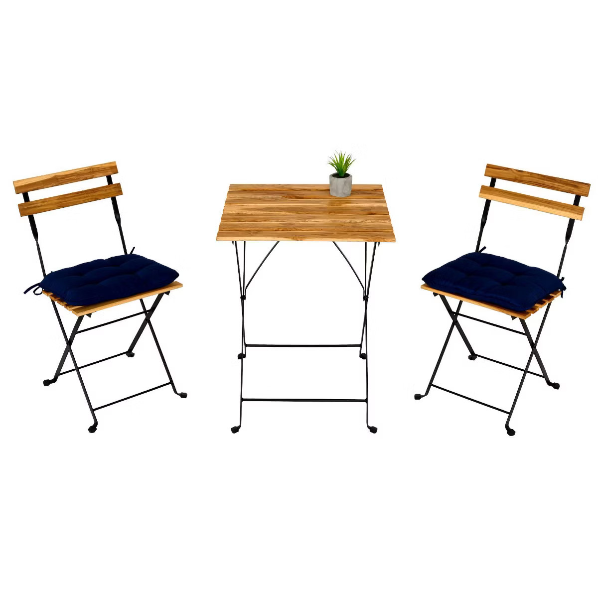 3pc Solid Teak Wood Folding Table & Chair Bistro Set - Brown - WELLFOR | Target