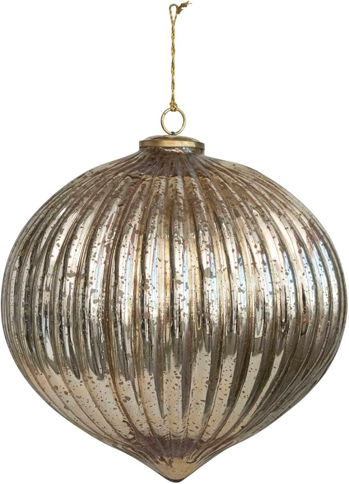 Creative Co-Op 11' Round x 12' H Pleated Mercury Glass Ornament, Gold Finish | Amazon (US)