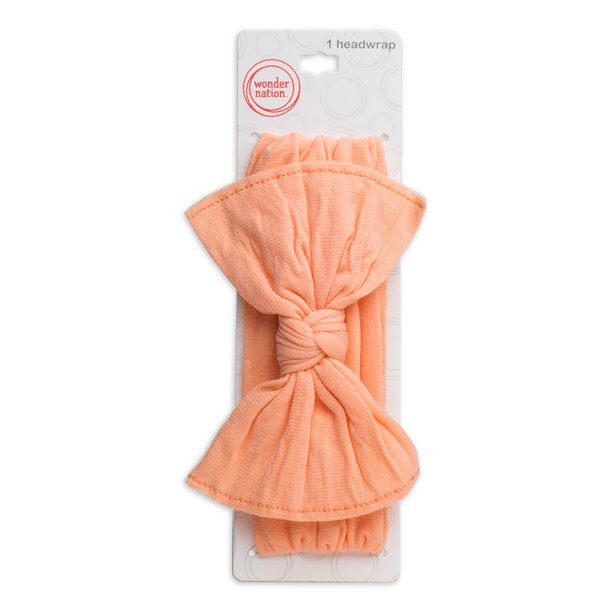 Wonder Nation Baby Girls' Peach Sorbet Bow Head Wrap | Walmart (US)