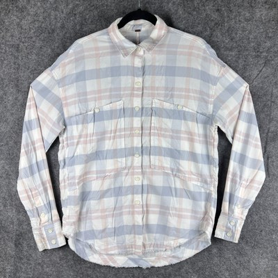 Free people Shirt Women’s XS White Blue Pink Plaid Long Sleeve Button up  | eBay | eBay US