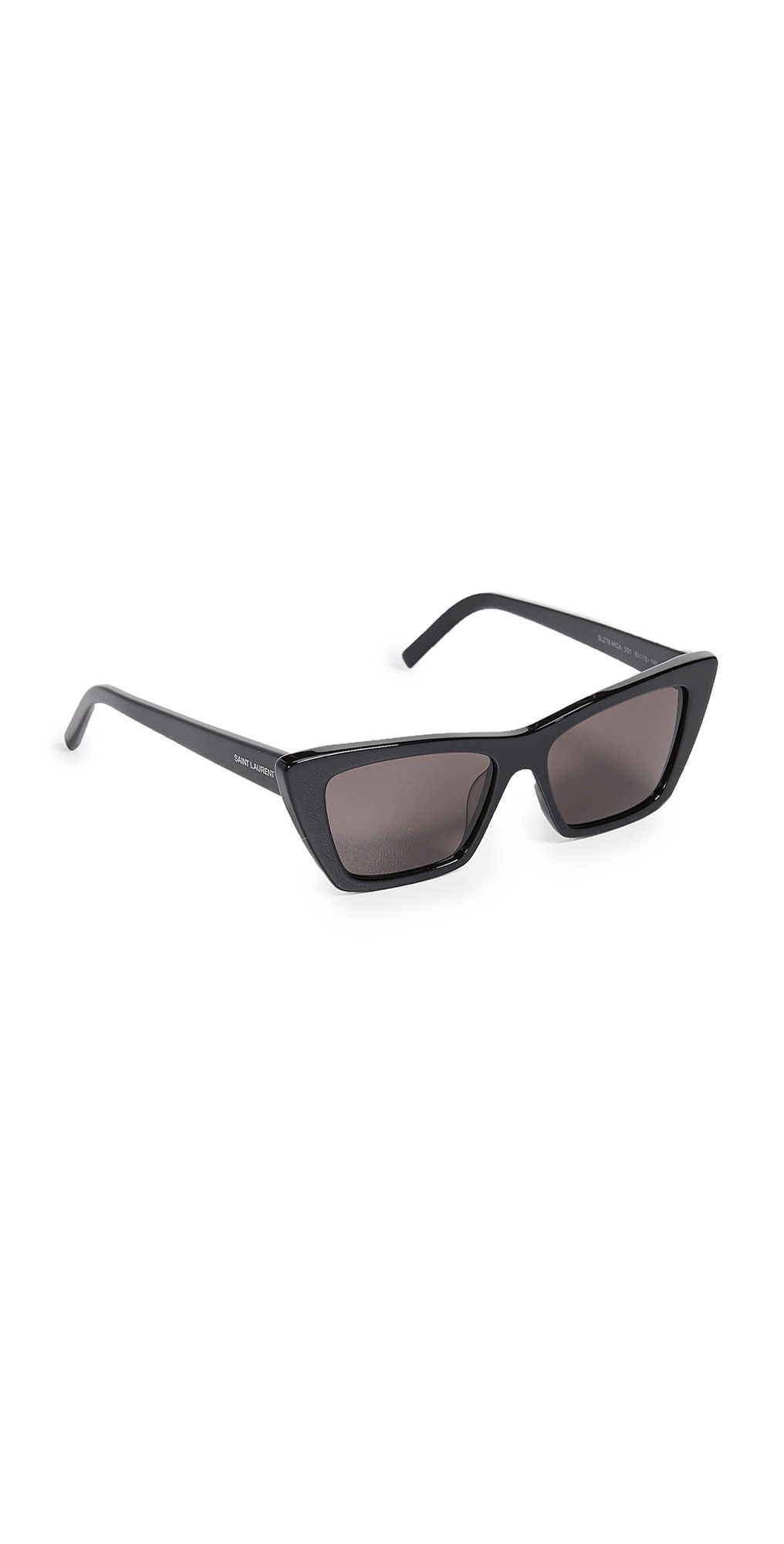 Saint Laurent Narrow Cat Eye Sunglasses Shiny Black/Grey Green One Size | Shopbop