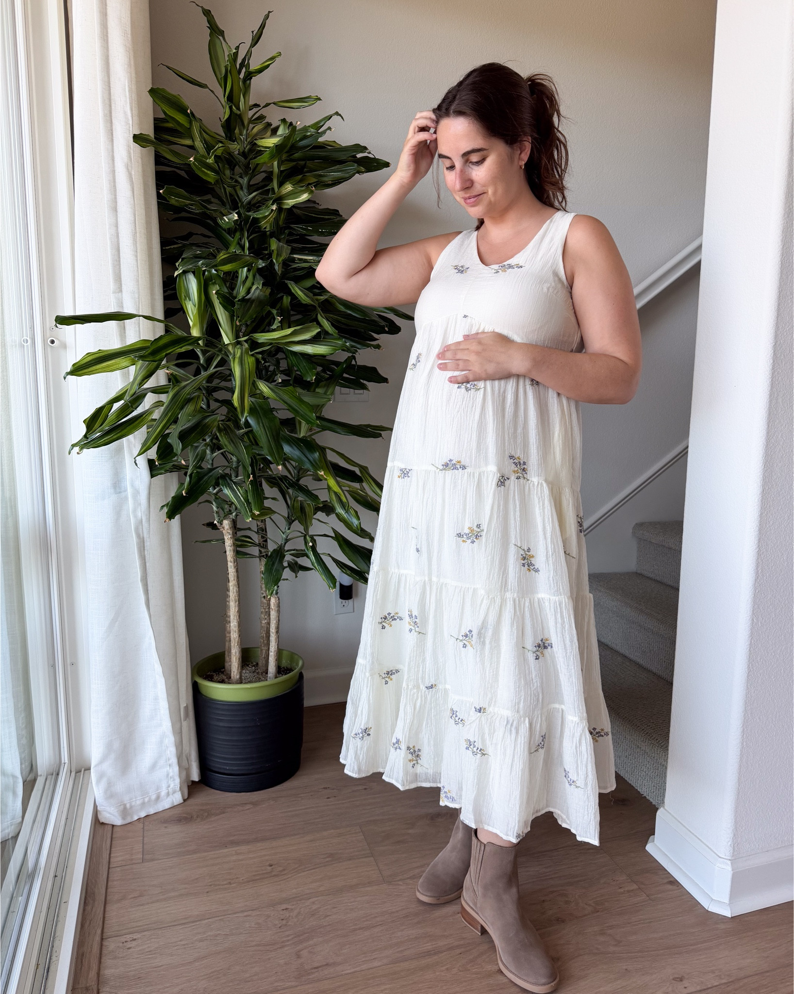 How sweet is this maternity dress? I think this is going to be perfect for my maternity photos and it will pair well with a cardigan for cooler temps. Also gonna be great postpartum 💕 wearing a mediumm 

#LTKBump #LTKFindsUnder100