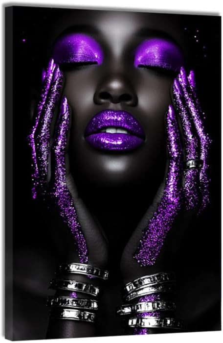 DOARTDO African American Woman Wall Art Purple Decor Canvas Prints Black Afro Woman Pictures Purp... | Amazon (US)