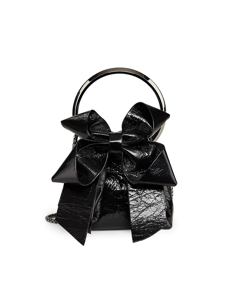 Women's Micro Bon Bon Bow-Detailed Leather Top Handle Bag - Black Dark Silver | Saks Fifth Avenue