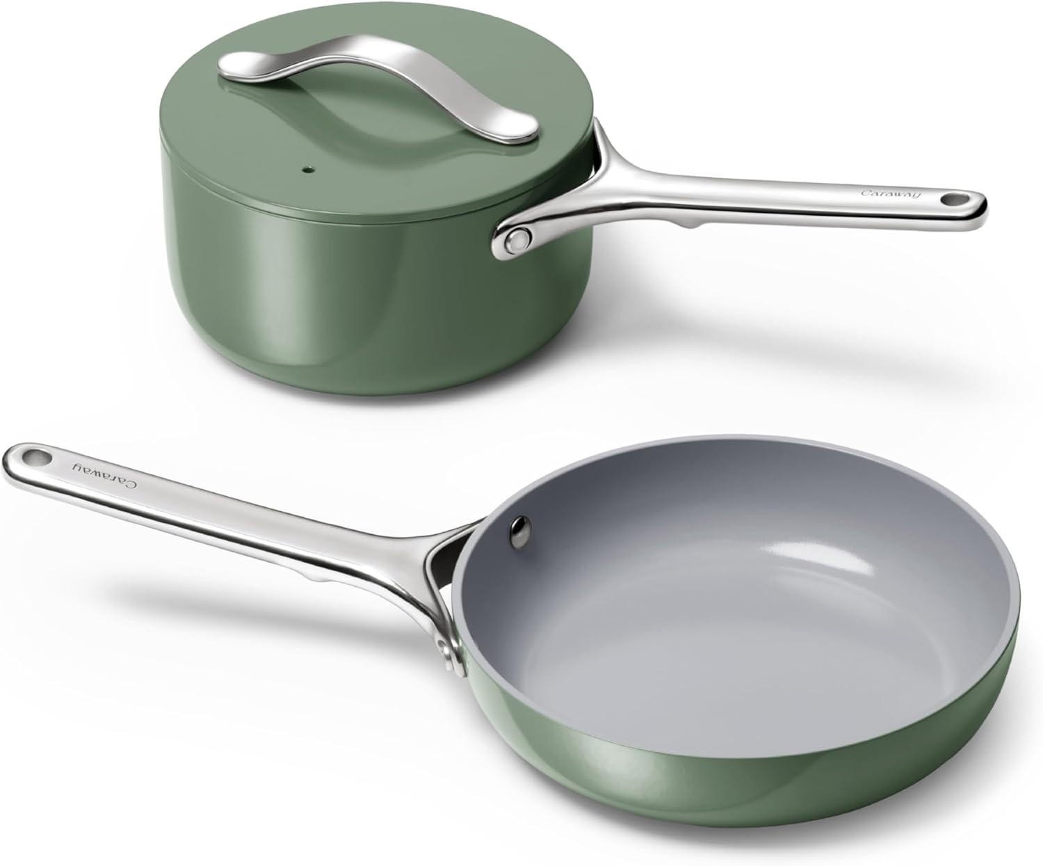 Caraway Mini Cookware Set - Non-Stick Ceramic Fry Pan (1.05 qt, 8") Sauce Pan (1.75 qt) & Storage... | Amazon (US)
