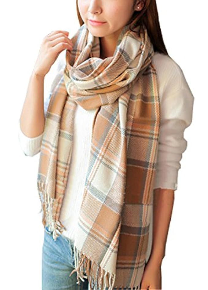 Wander Agio Women's Fashion Long Shawl Big Grid Winter Warm Lattice Large Scarf | Amazon (US)