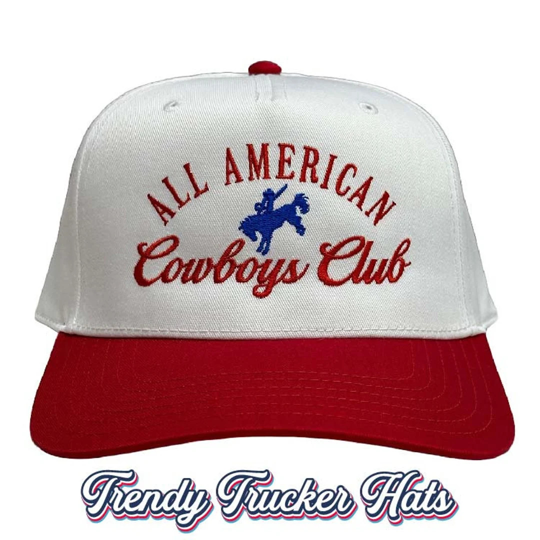 All American Cowboys Club White/red Trucker Hat, Embroidered Hat, Trendy Trucker Hat, American Ha... | Etsy (US)