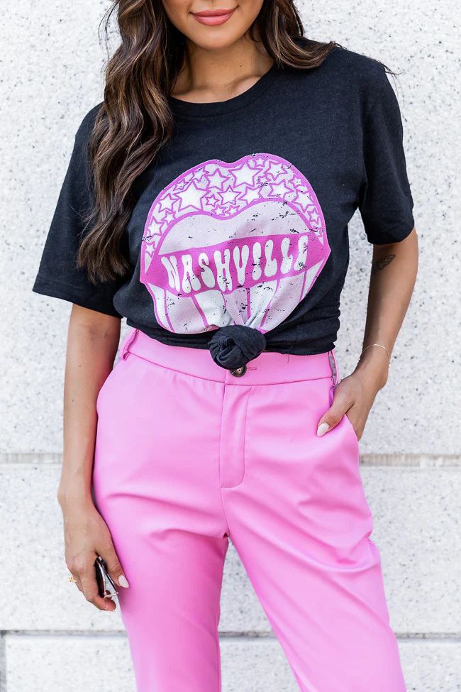Nashville Lips Black Heather Graphic Tee | Pink Lily